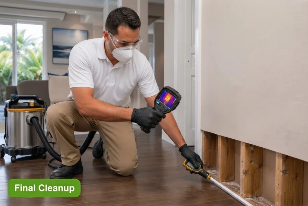 Final cleanup and moisture inspection during mold remediation in Gainesville FL