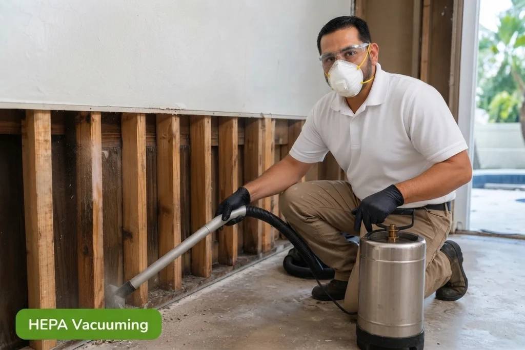 HEPA vacuuming process during mold remediation