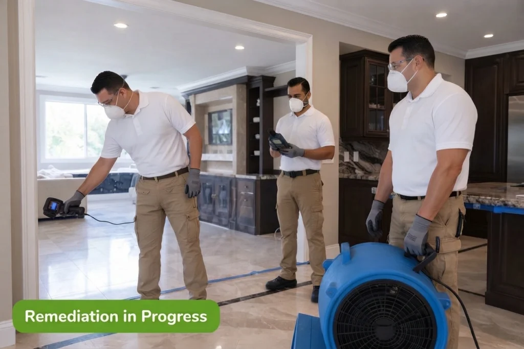 Mold remediation team using equipment during cleanup in a Gainesville FL property